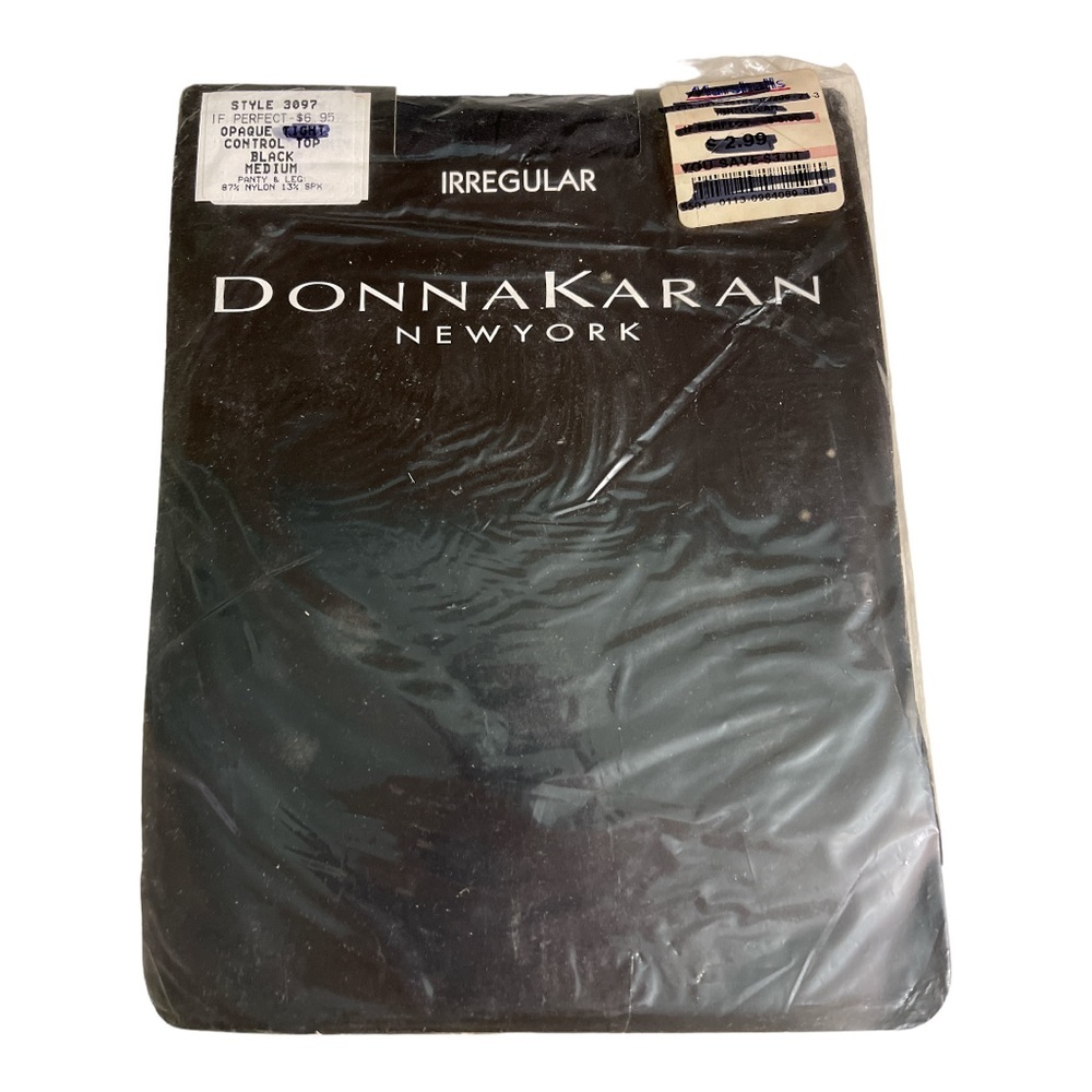 Donna Karan Vintage Irregular Opaque Tight Control Top Pantyhose Black Medium